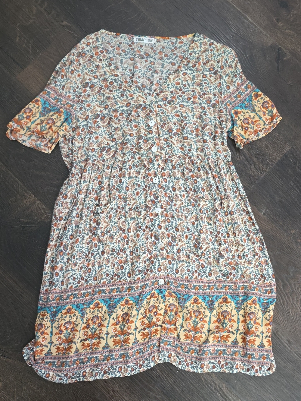 Floral Button-Front Boho Dress in Multicolor